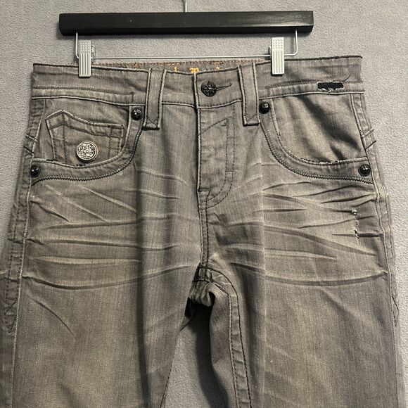 Rock Revival Russell Slim Straight Jeans Mens Size 33 Gray Embroidered - Picture 5 of 13